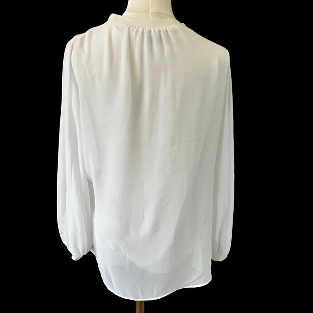 ZARA White Chiffon Blouse in Women's Size Small Puff Sleeves Fully Lined